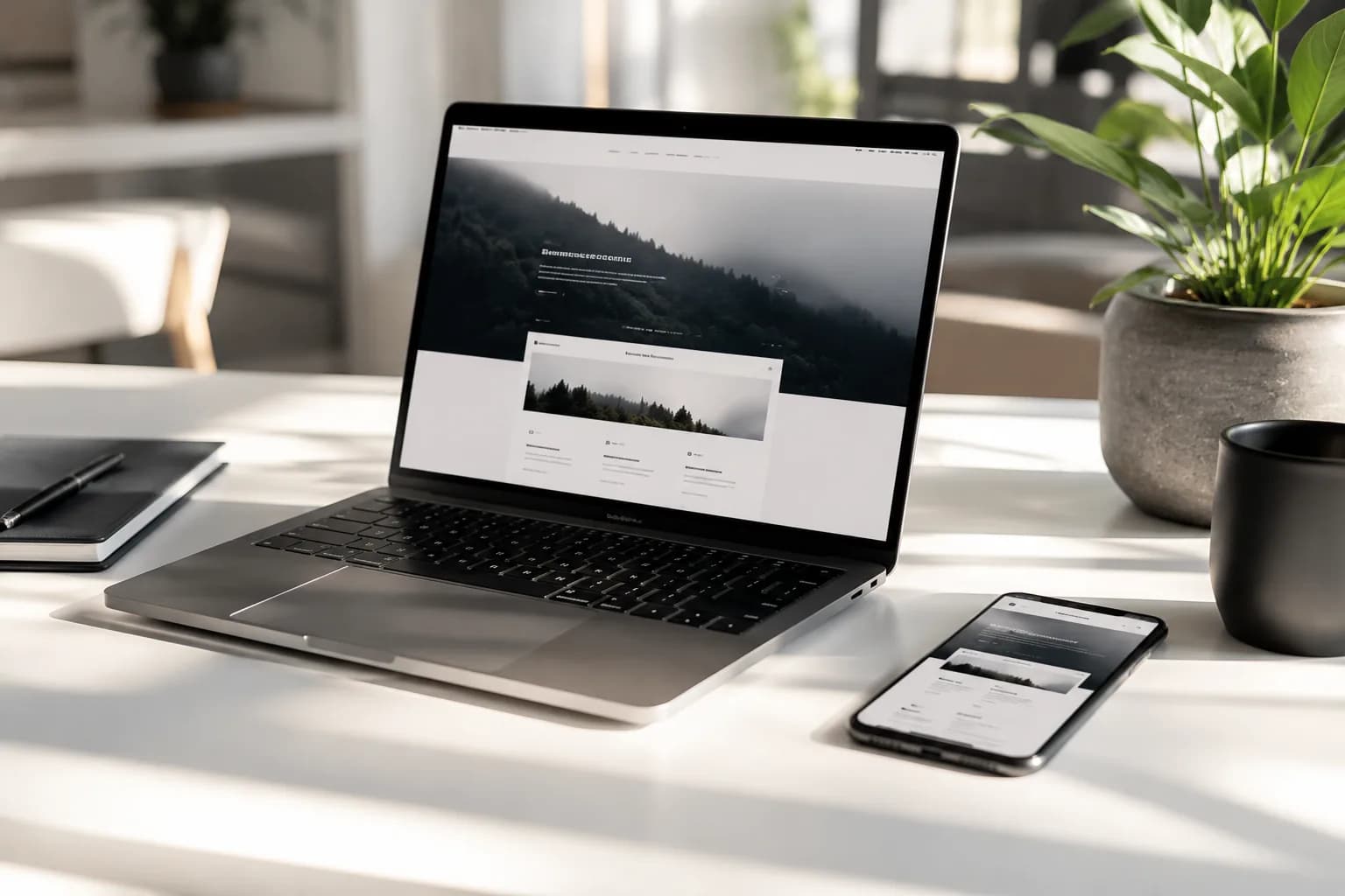 Gotowa strona otwarta jednocześnie na laptopie i telefonie
